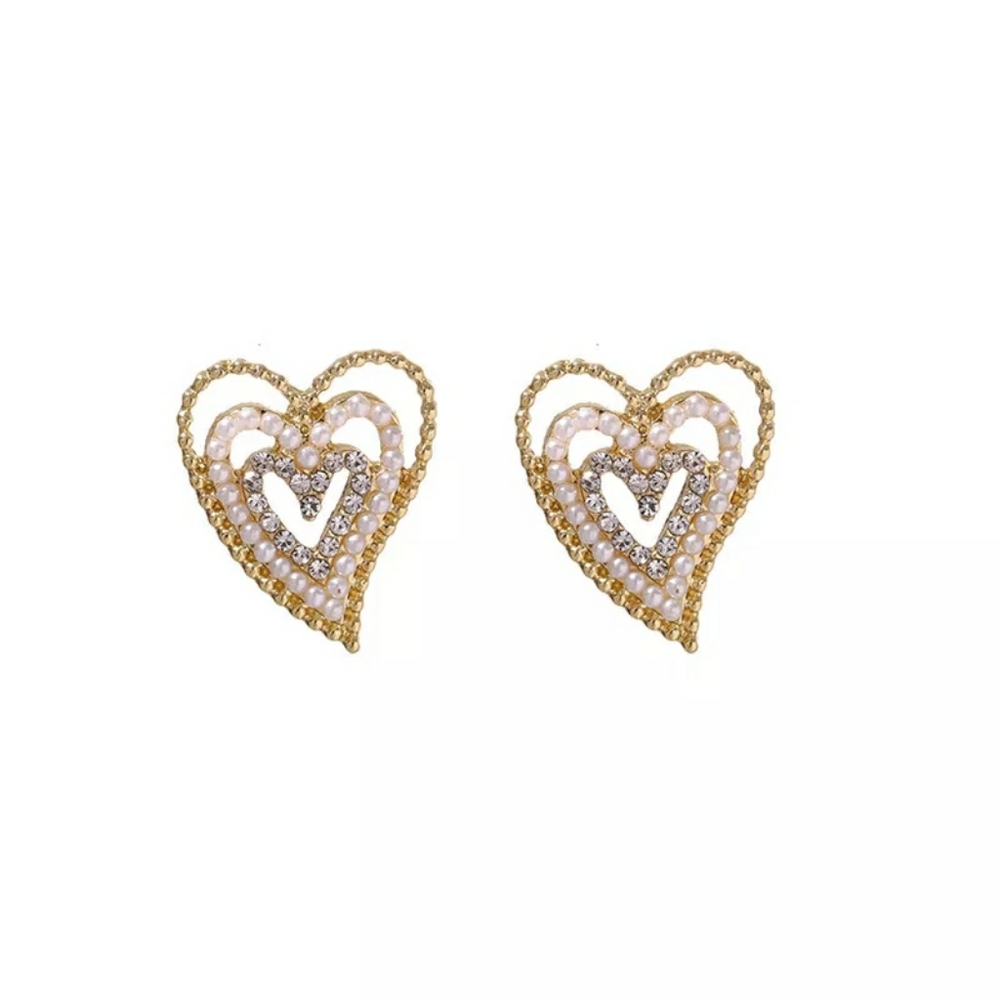 New Pearl Crystal Heart Stud Earrings - Picture 2 of 5